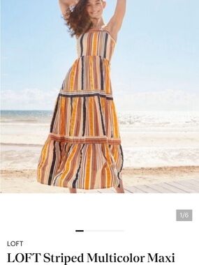 LOFT Striped Maxi Dress - Yellow, Navy & Burgundy